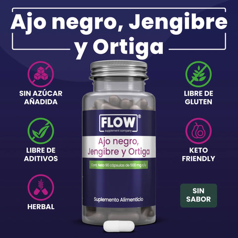 Ajo Negro Jengibre y Ortiga 90 cápsulas Flow