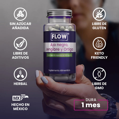 Ajo Negro Jengibre y Ortiga 90 cápsulas Flow