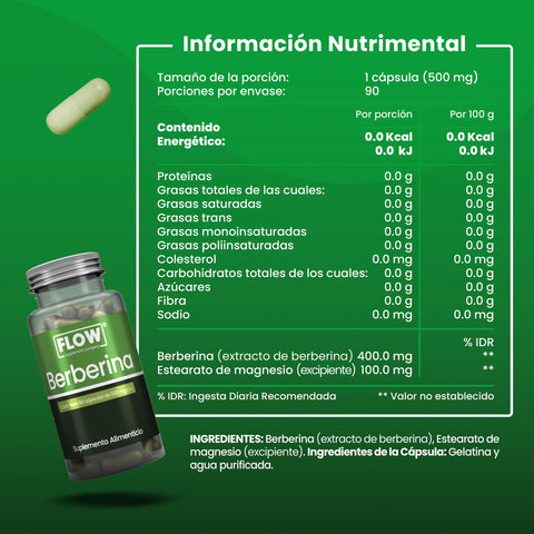 Berberina 500 mg 90 cápsulas FLOW