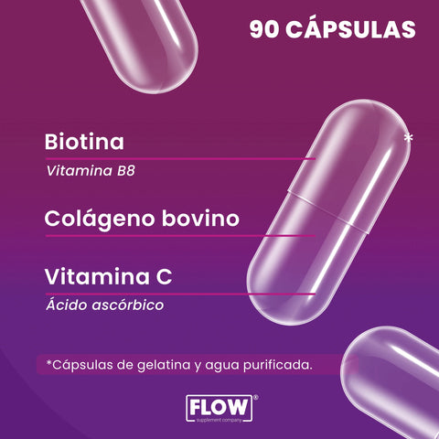 Biotina Colágeno Vitamina C 90 cápsulas Flow