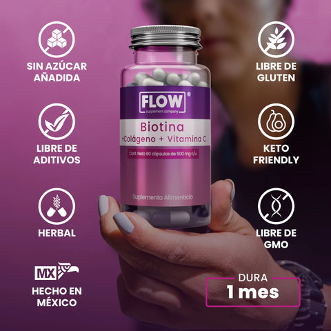 Biotina Colágeno Vitamina C 90 cápsulas Flow