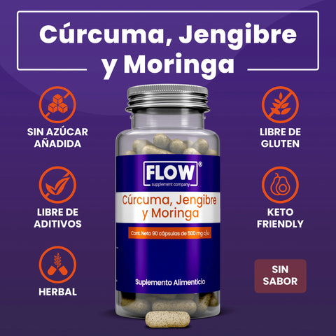 Curcuma Jengibre Moringa 90 cápsulas Flow