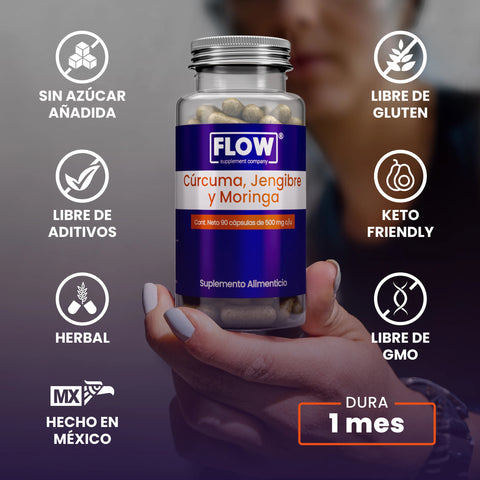 Curcuma Jengibre Moringa 90 cápsulas Flow