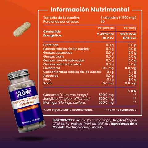 Curcuma Jengibre Moringa 90 cápsulas Flow