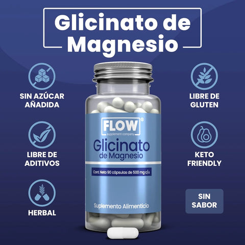 Glicinato de Magnesio de 500 mg 90 cápsulas FLOW