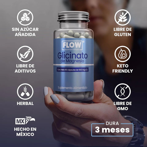 Glicinato de Magnesio de 500 mg 90 cápsulas FLOW