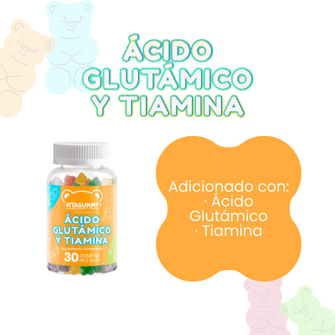 Ácido Glutamico y Tiamina 100 gomitas para niños Vitagummy