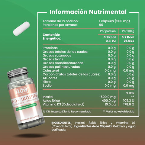 Myo Inositol 90 cápsulas 500 mg FLOW