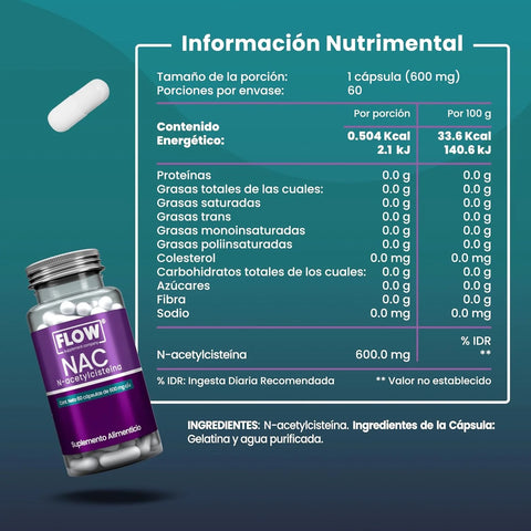 NAC (N-acetylcisteína) 60 cápsulas de 600 mg Flow