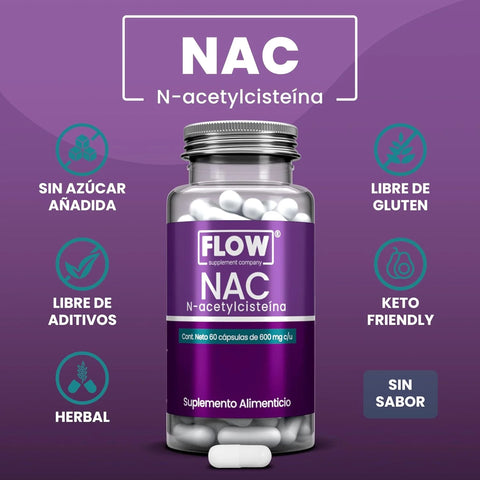 NAC (N-acetylcisteína) 60 cápsulas de 600 mg Flow