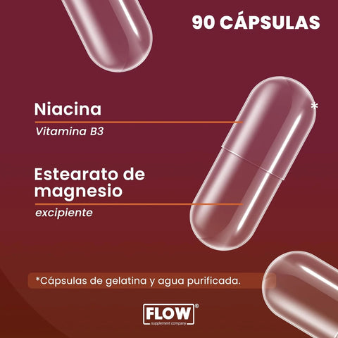 Niacina 90 cápsulas de 500 mg FLOW Vitamina B3 Niacinamida