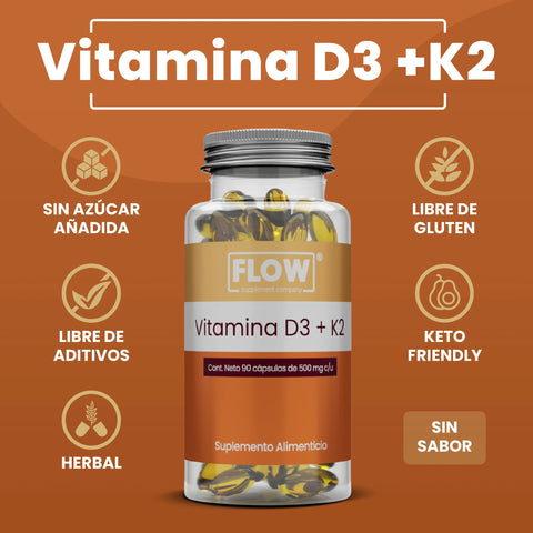 Vitamina D3 + K2 90 capsulas Flow.