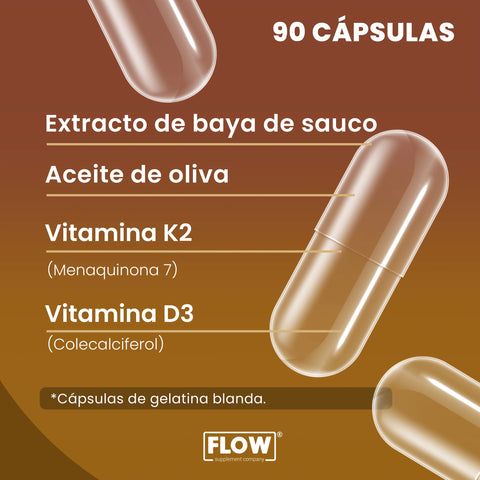 Vitamina D3 + K2 90 capsulas Flow.