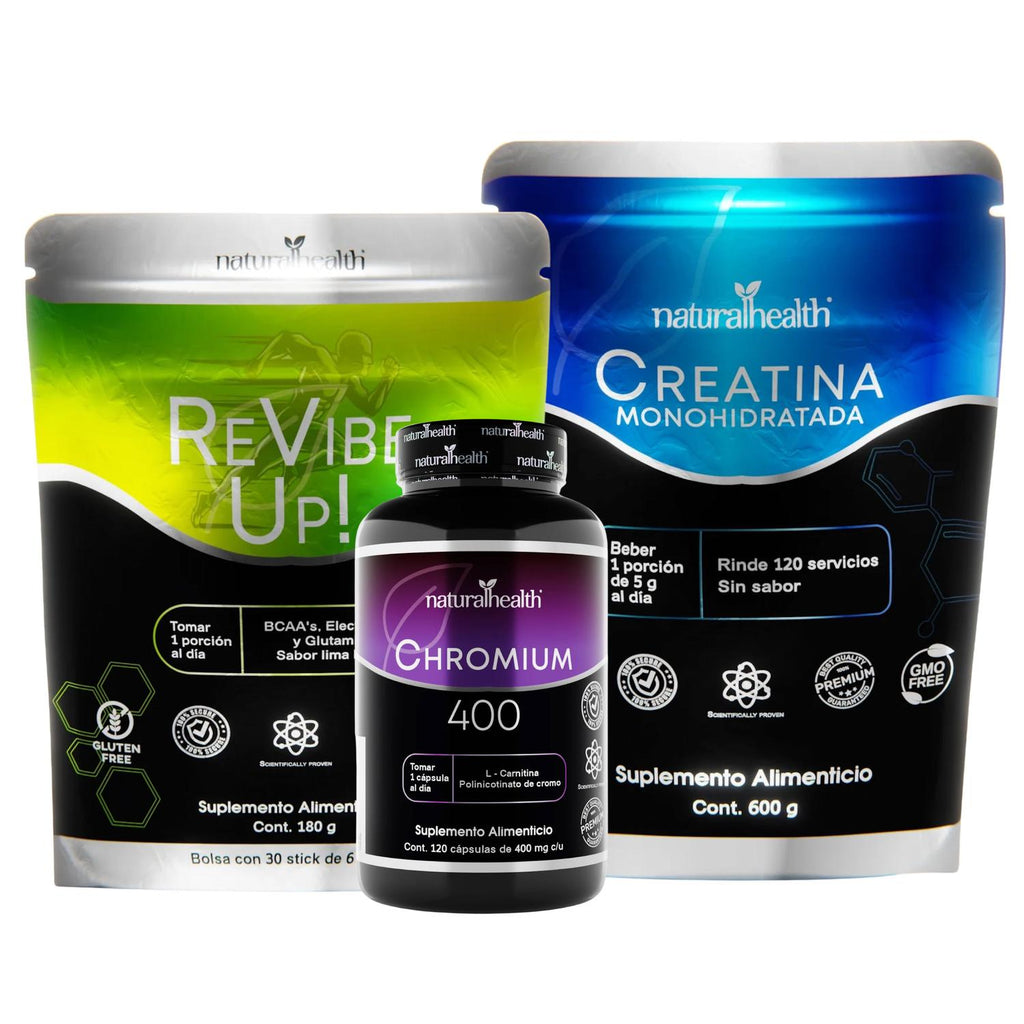 Kit Creatina Monohidratada ReVibe Up! Cromo 400 Natural Health  Vitazone  Mxico